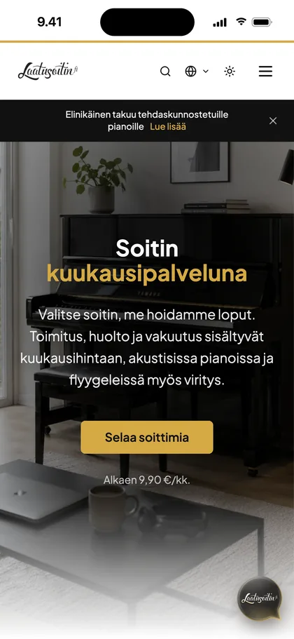 Laatusoittimen verkkosivu puhelimessa