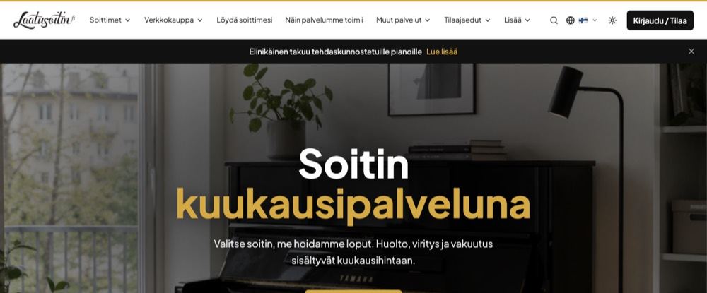 Laatusoittimen verkkokaupan etusivu selaimessa