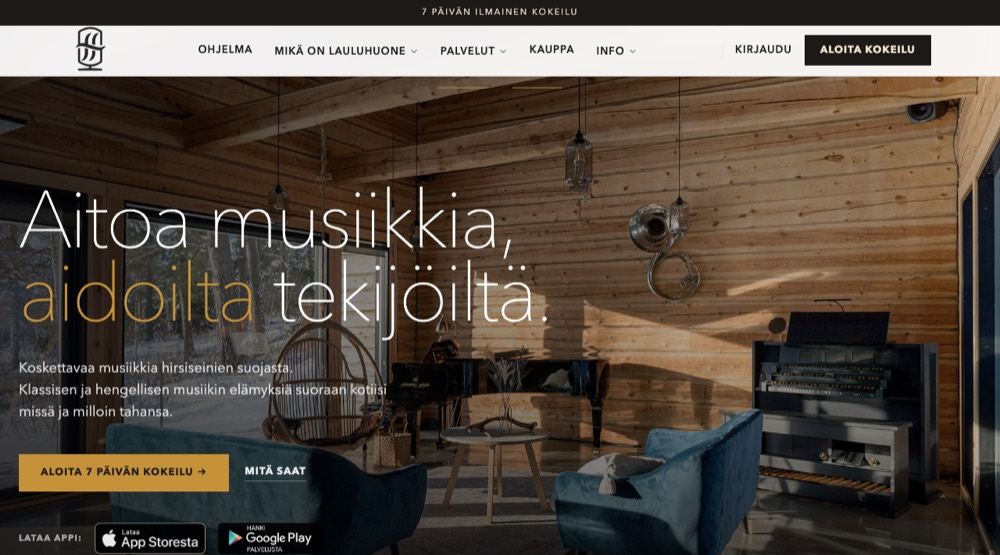 Lauluhuoneen etusivu selaimessa
